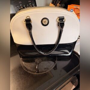 Anne Klein White and Black Patent Trim Dome Satchel